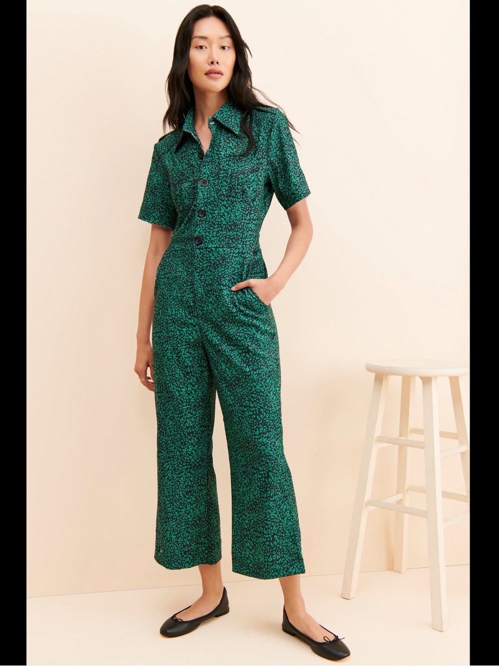Saint Geraldine green leopard print jumpsuit in size M